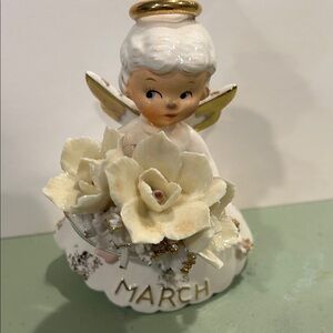 Vintage Lefton March Angel Figurine with Flowers